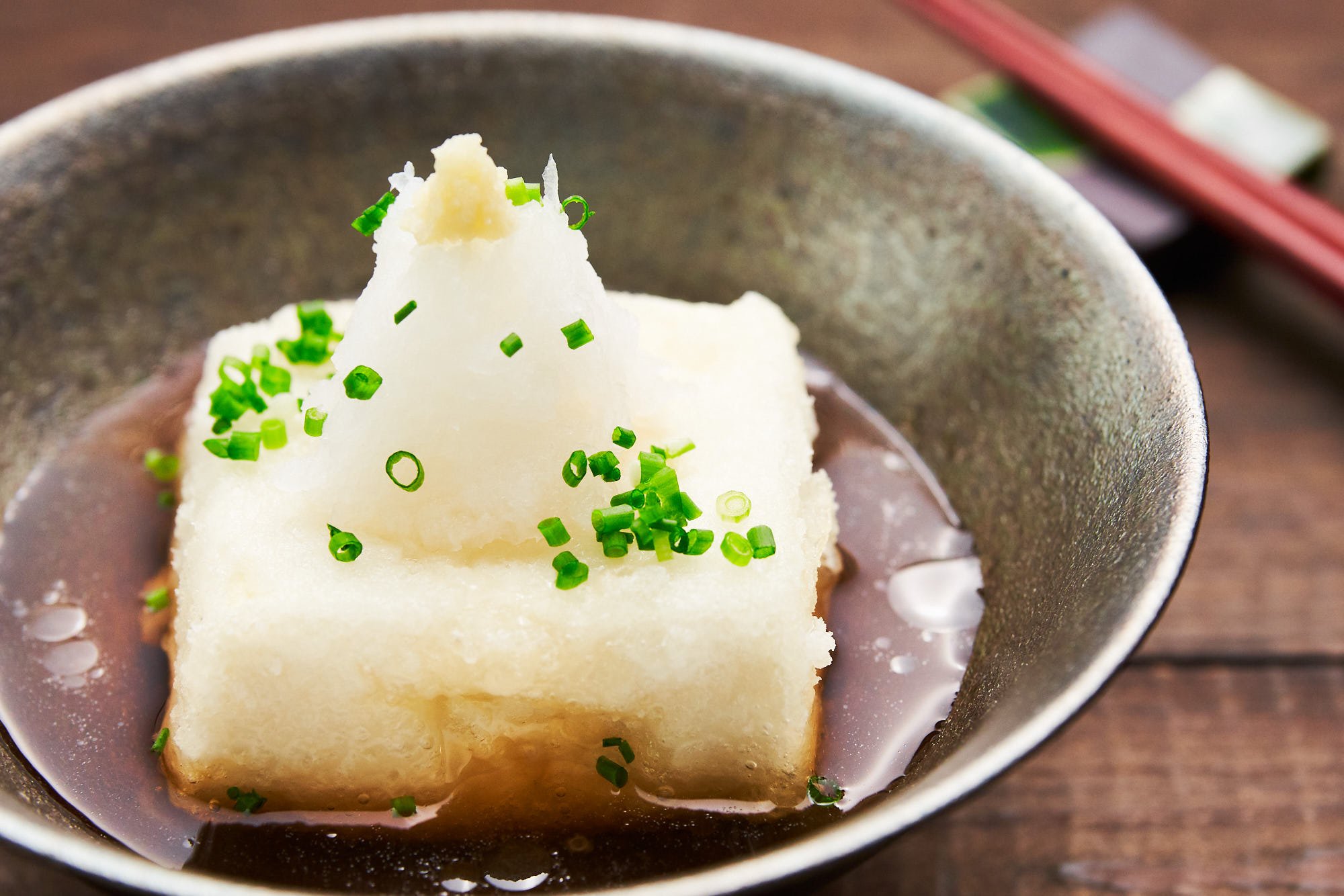 This plant-based agedashi tofu is made with a savory shiitake mushroom stock which makes it vegan-friendly.