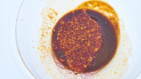 Chili oil added to the dressing for bang bang chicken.