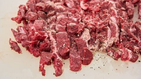 Hanger Steak, sliced for making Beef Stroganoff