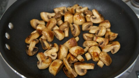 Browning mushrooms for Stroganoff.