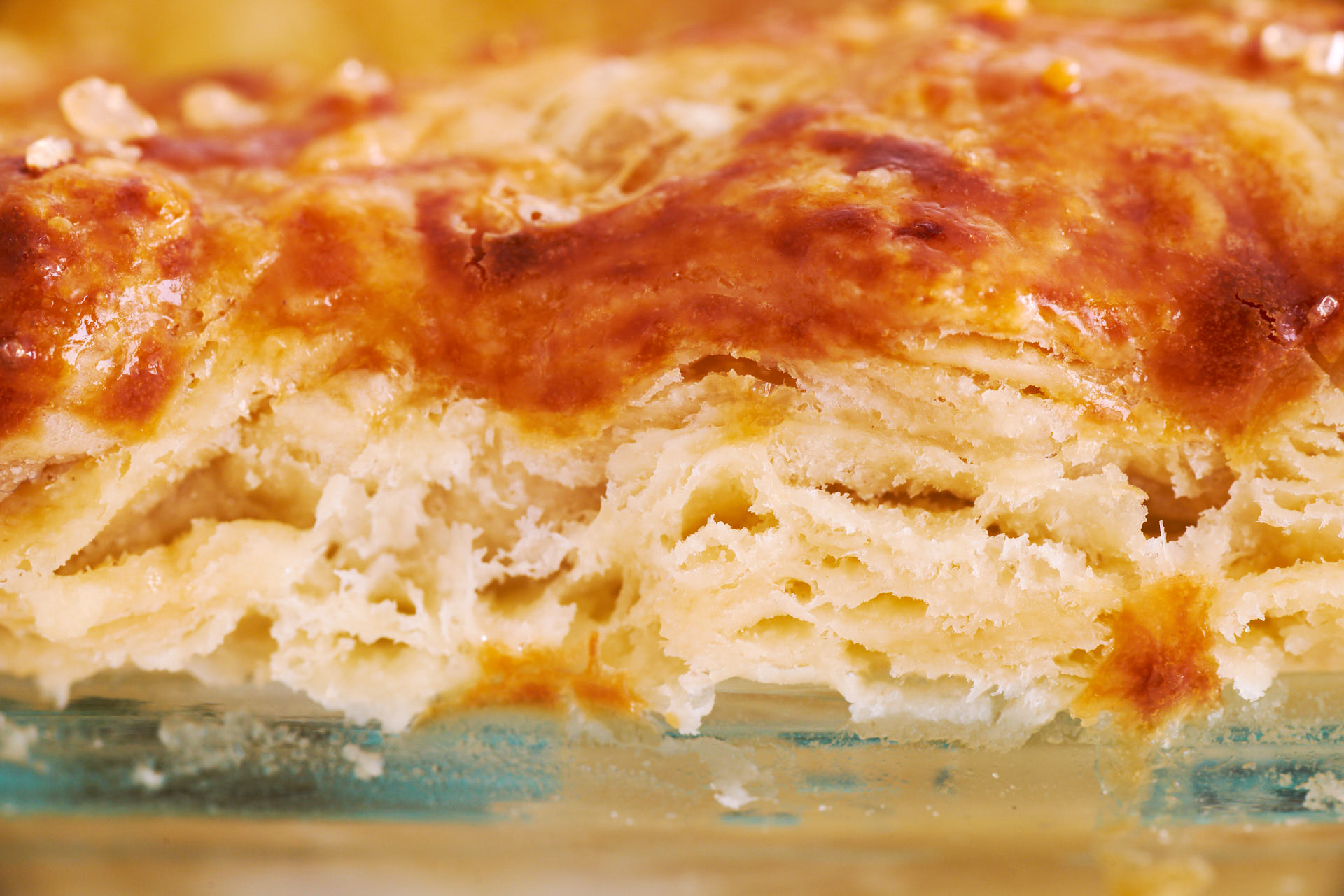 Cross section of the flakiest all-butter pie crust recipe.