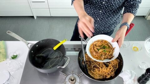 Garnishing Butter Shoyu Pasta with Parsley