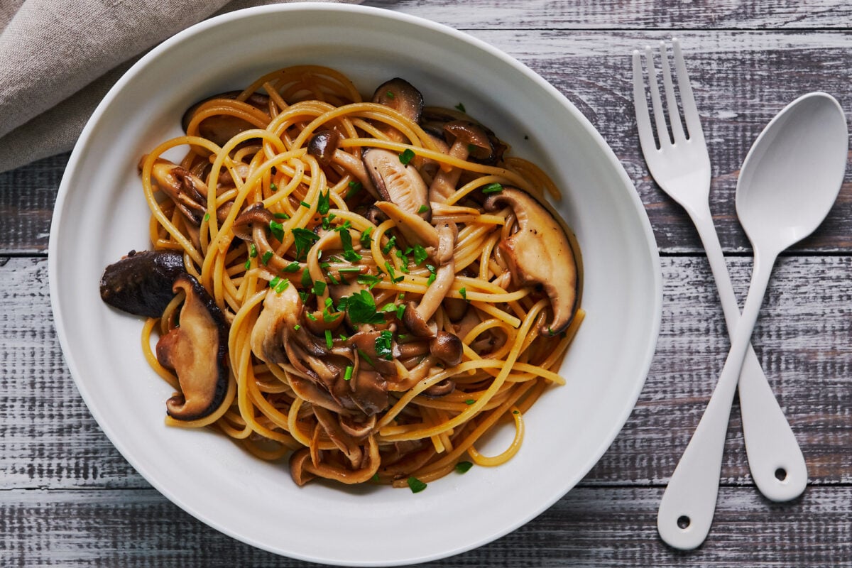 Japanese mushroom pasta with butter and soy sauce.