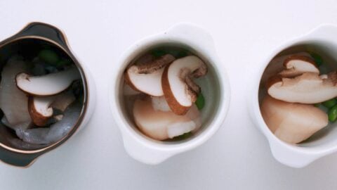 Add the mix-ins for your chawanmushi to heat-safe cups.