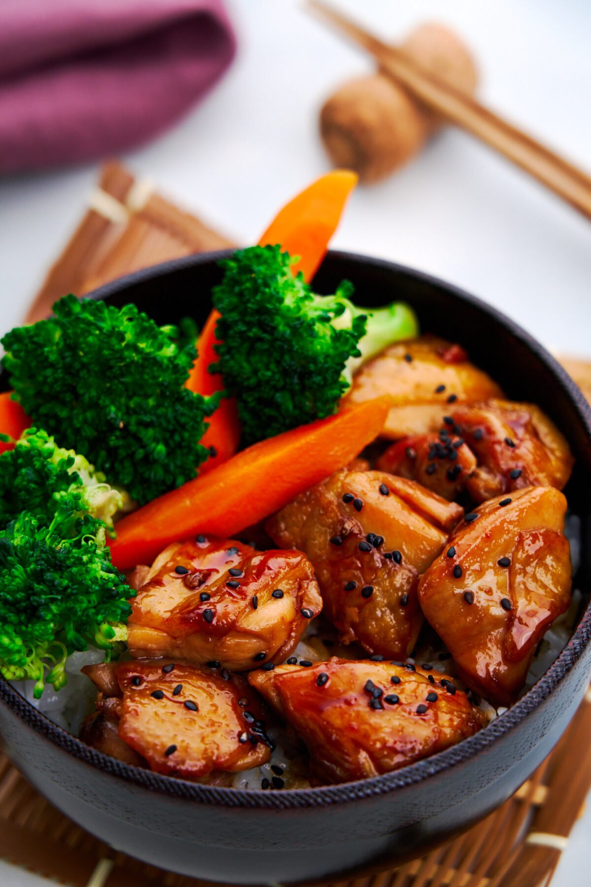 This chicken teriyaki bowl is an easy weekday meal glazed in a traditional Japanese teriyaki sauce made with just 3 ingredients.