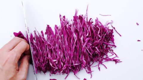 Shredded red cabbage.