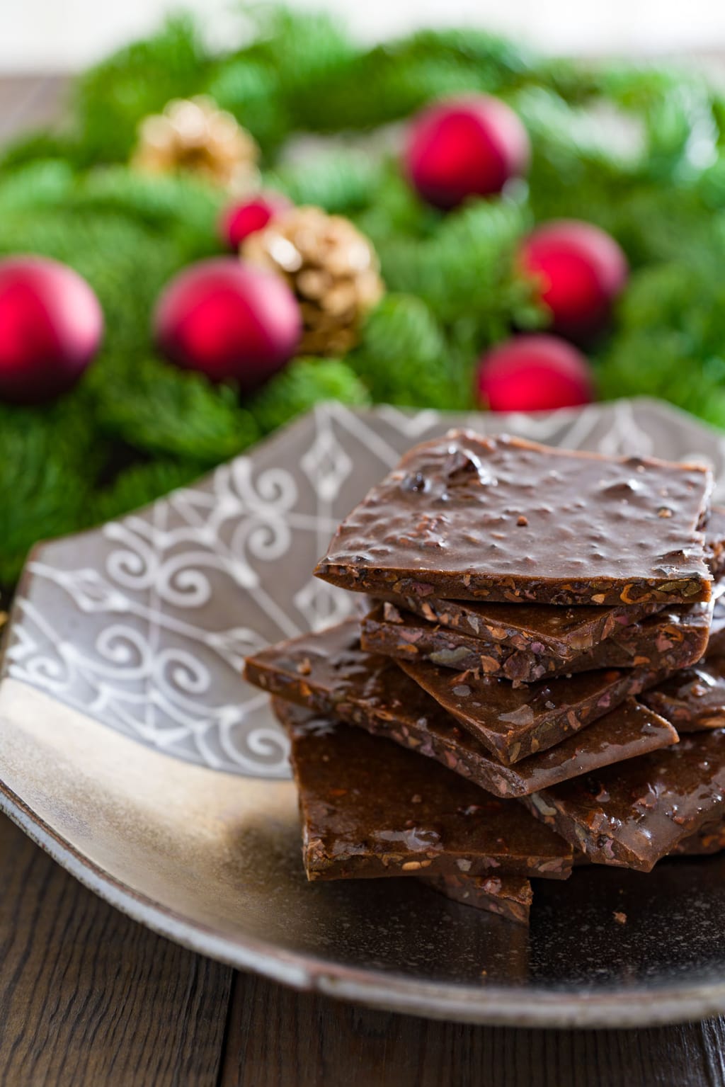 Delicious chocolate honey brittle with crunchy bits of cacao nibs.