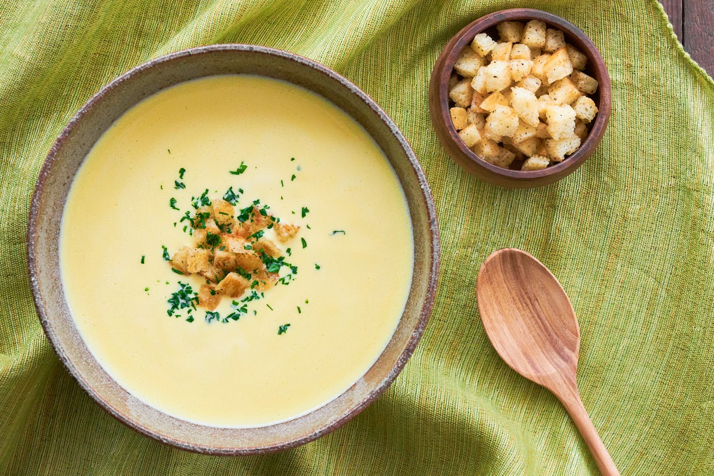 This satiny smooth Corn potage gets its flavor from loads of sweet summer corn cooked together with potatoes for thickness.