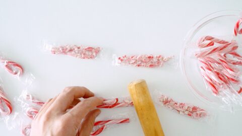 Crush the candy canes with a rolling pin