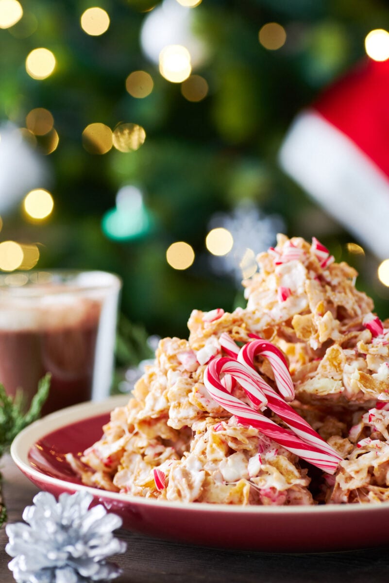 This easy no-bake crispy Peppermint Bark comes together from buttery marshmallows, white chocolate, and crushed candy canes. It's an irresistible combo of textures and tastes that's like a mouthful of Christmas in every bite.