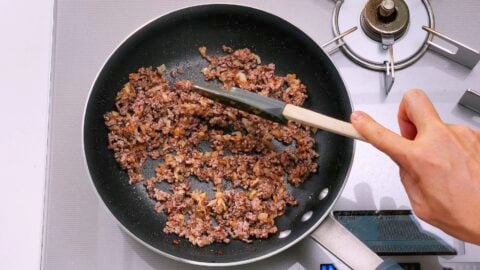 Saute ground beef with onions.