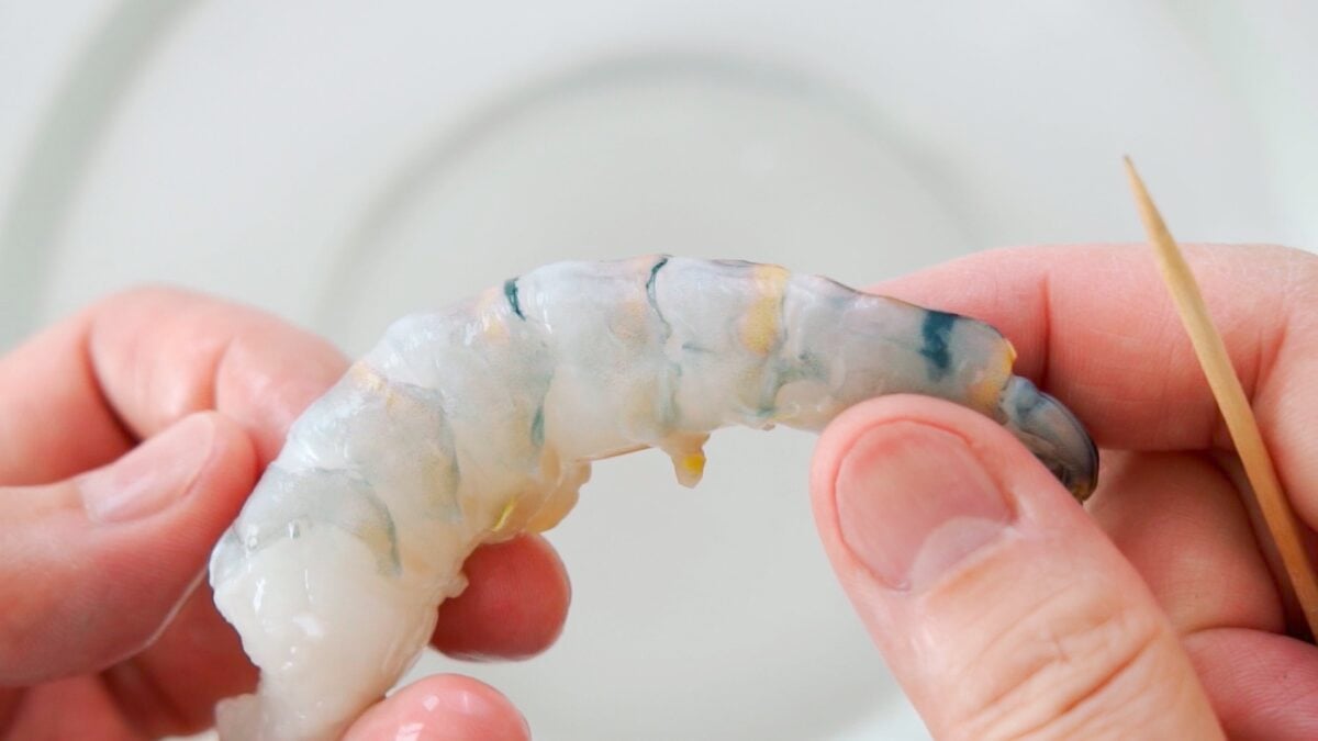 Profile of a peeled shrimp.