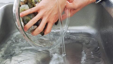 Washing shrimp with cold water.