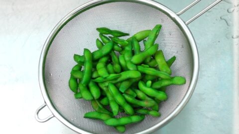 Boiled edamame strained.