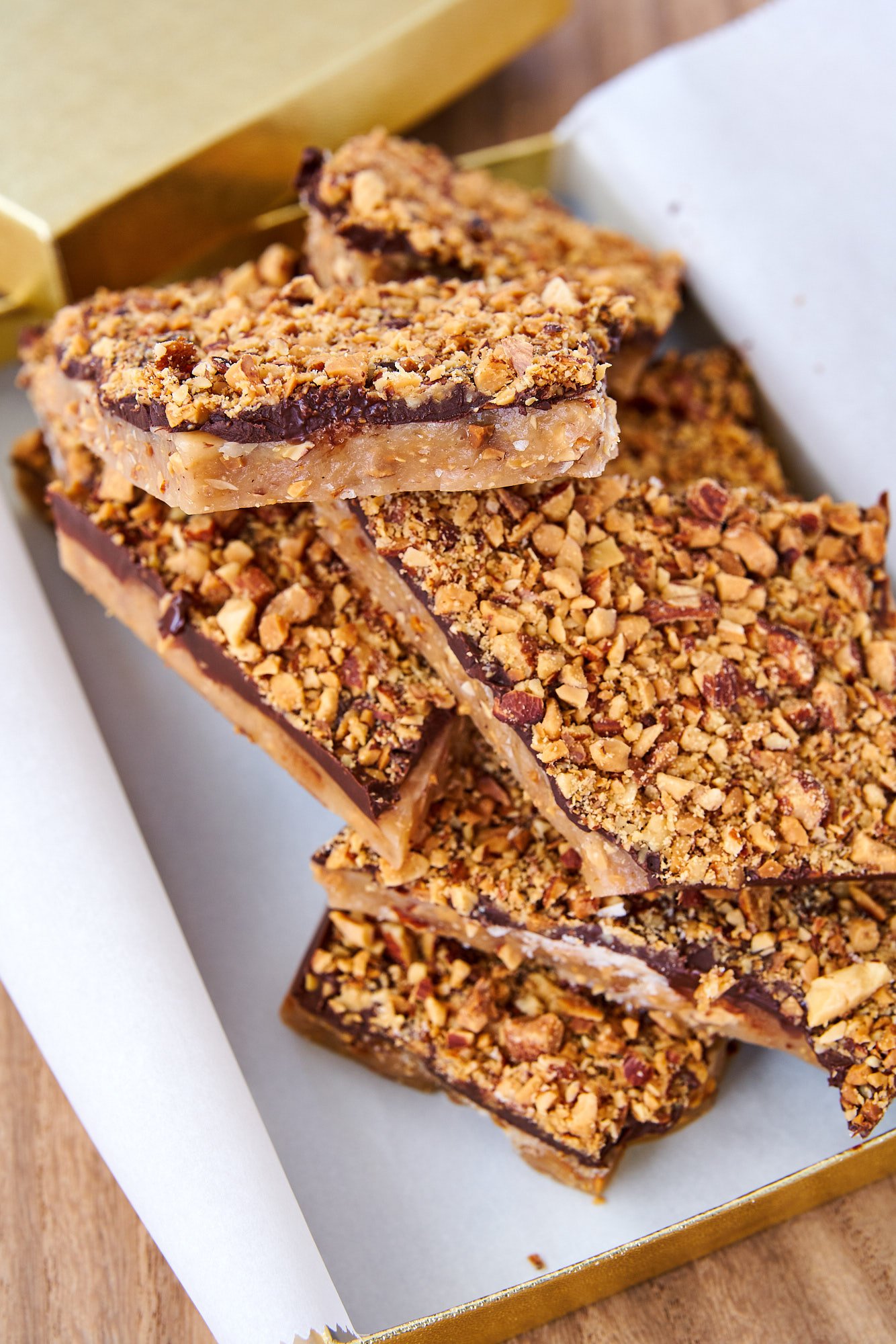 Fool-proof and utterly addictive, this almond butter toffee slathered with dark chocolate is unbelievably easy to make.