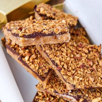 Fool-proof and utterly addictive, this almond butter toffee slathered with dark chocolate is unbelievably easy to make.