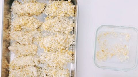 Oysters breaded with panko, ready to fry.