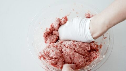 Meat mixture in a bowl for making Japanese Hamburg Steak