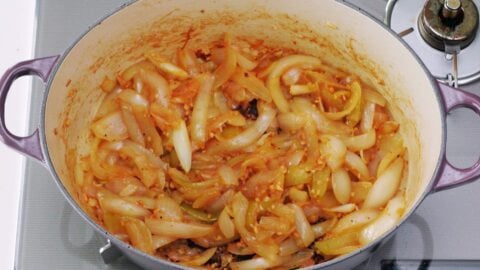 Browned onions in pot.