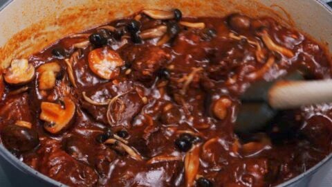 Mushrooms back in pot with Hayashi Rice.