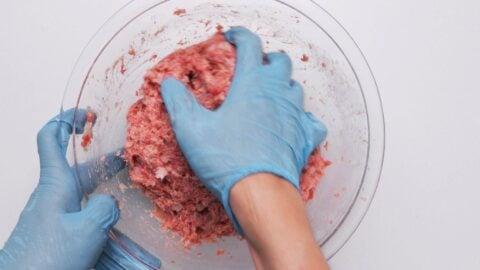 Mixing meat mixture for making Japanese Hamburger Steak.