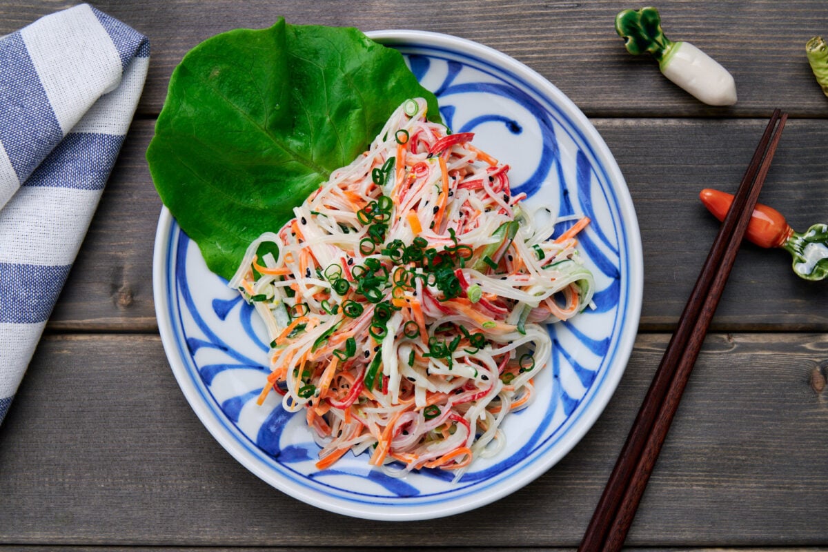 This easy kani salad recipe makes this plate for delicious crab stick salad in minutes.