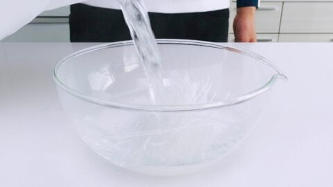 Rehydrating glass in noodles with boiling water.