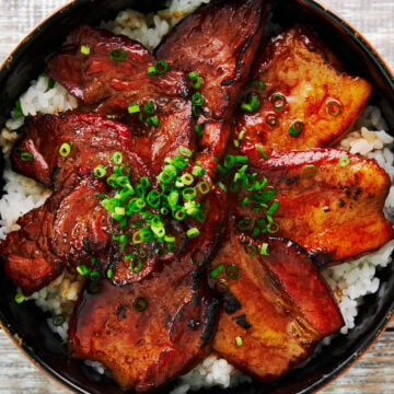 Tokachi Butadon is an easy grilled Japanese pork bowl serve on a bed of rice.