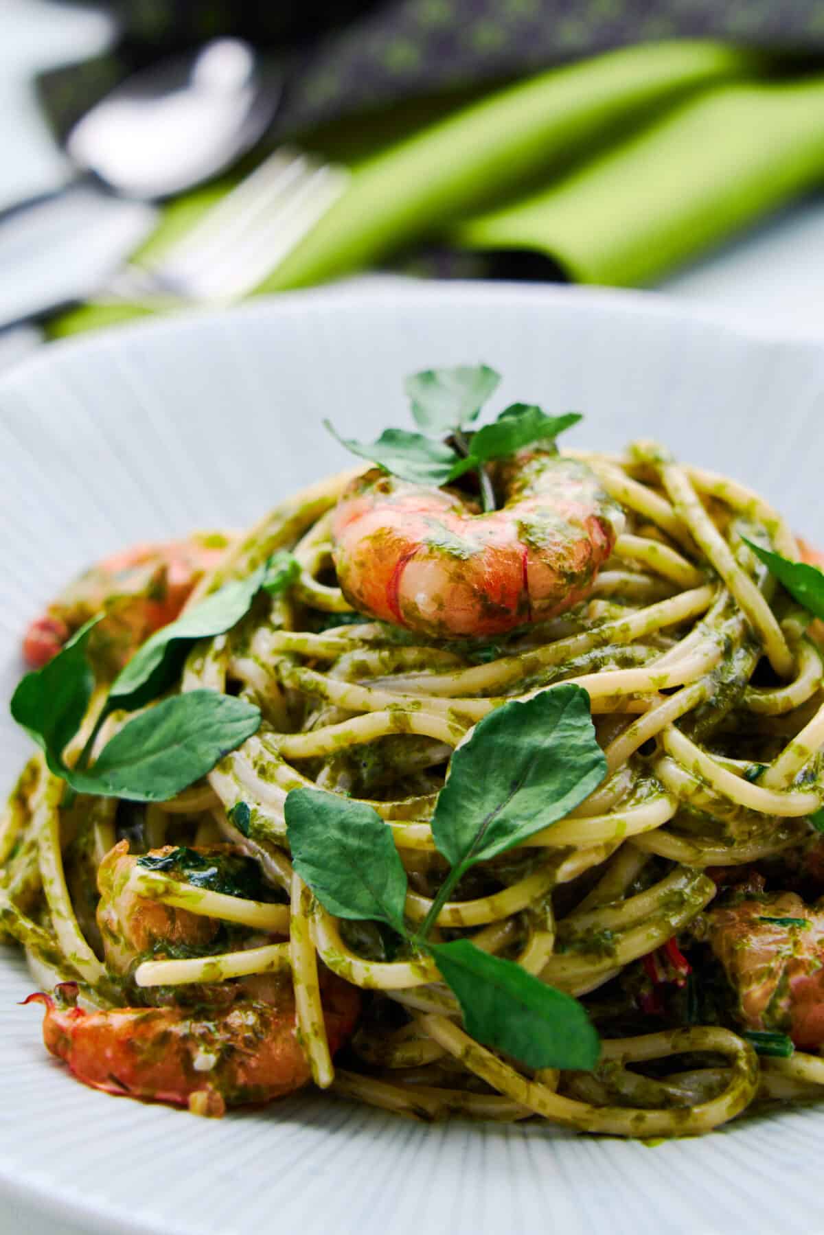 Easy Japanese-style shrimp pasta with a briny nori cream sauce.