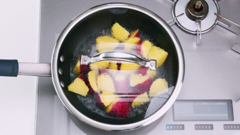 Steaming Japanese Sweet Potatoes.