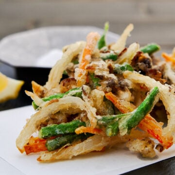 Kakiage is a mixed vegetable tempura fritter that's ultra-light and crispy.