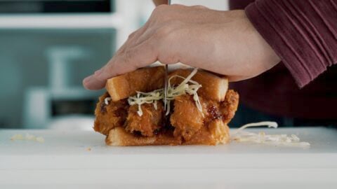 Cutting a Katsu Sandwich in half