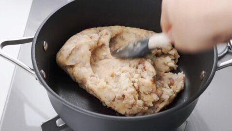 Mashed potatoes meat and onion filling for Japanese Croquettes.