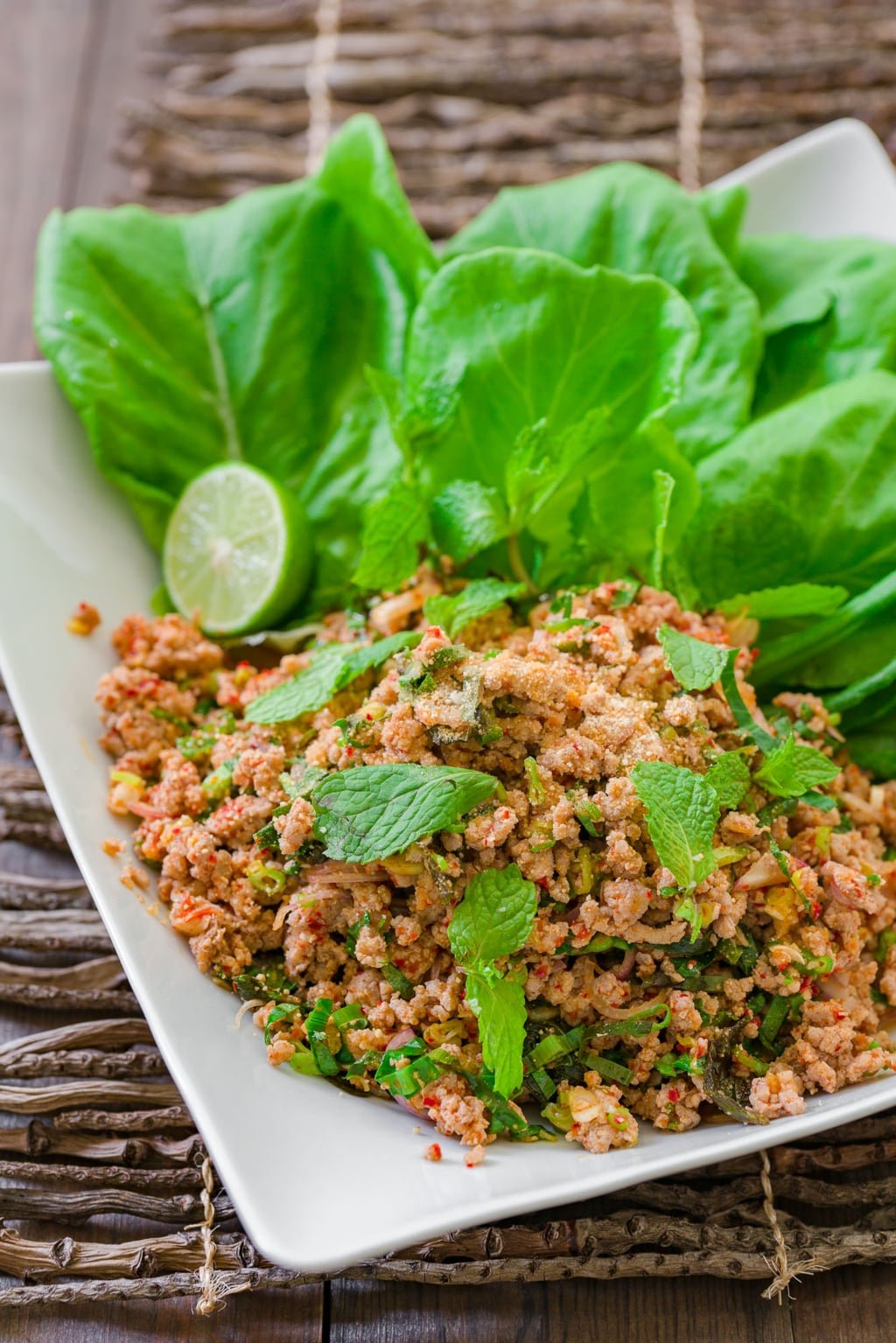 Larb Mu, or "pork larb" is an easy Isan Thai/Lao salad made with ground meat, mint, lemongrass, chilies, and a tart and savory dressing.