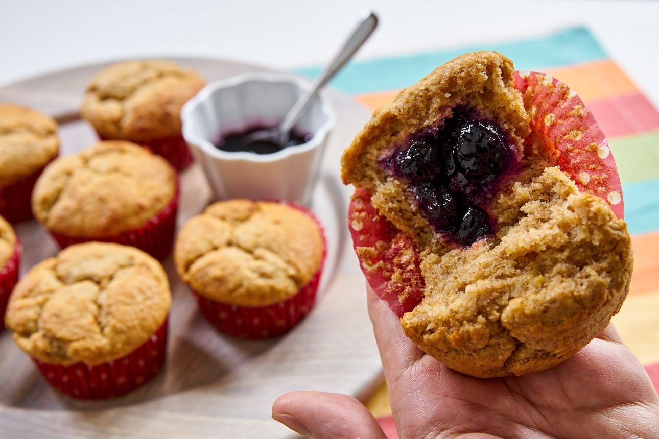 These super moist lemon banana muffins go great with blueberry preserves.