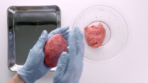 Shaping Loco Moco hamburger patties.