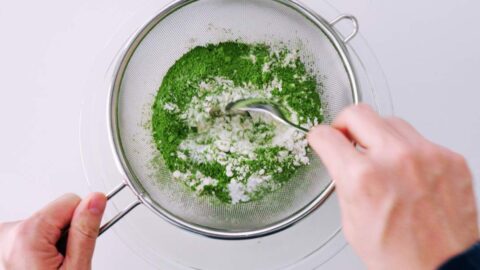 Sifting matcha with dry ingredients.