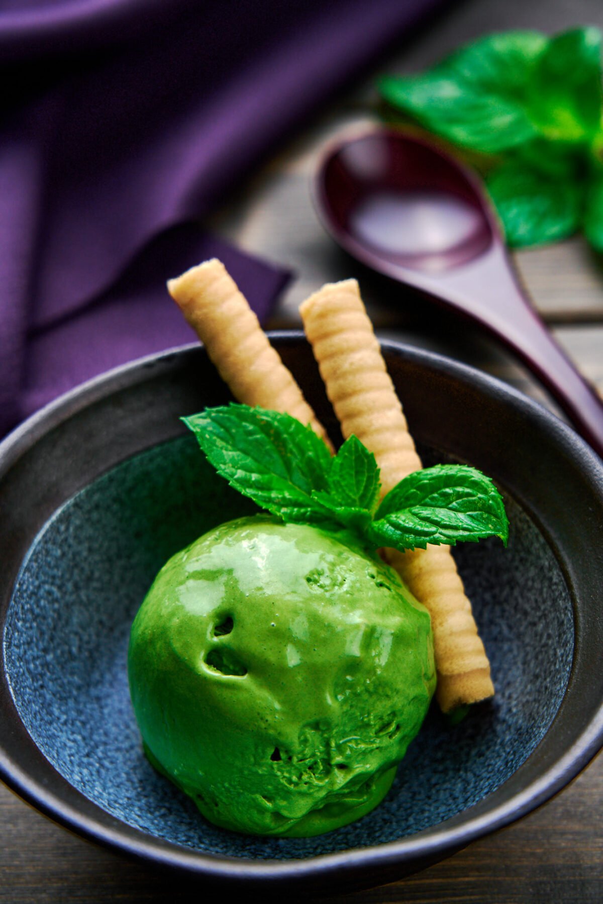 Cream, sweetened condensed milk, matcha, and a whisk are all you need to make this smooth and creamy green tea ice cream.