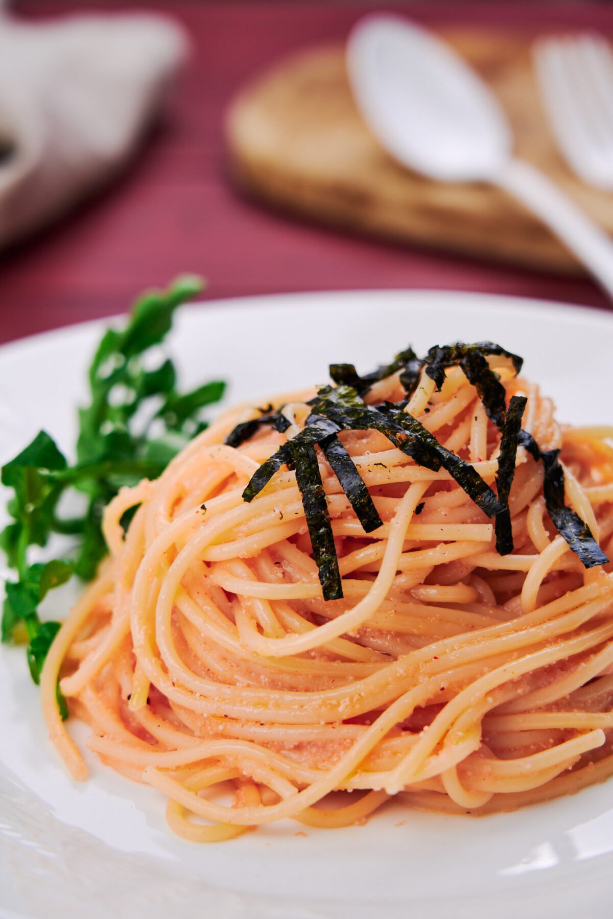 Japanese mentaiko pasta is a deliciously savory meal that comes together from a handful of ingredients in the time it takes to boil a pot of spaghetti.