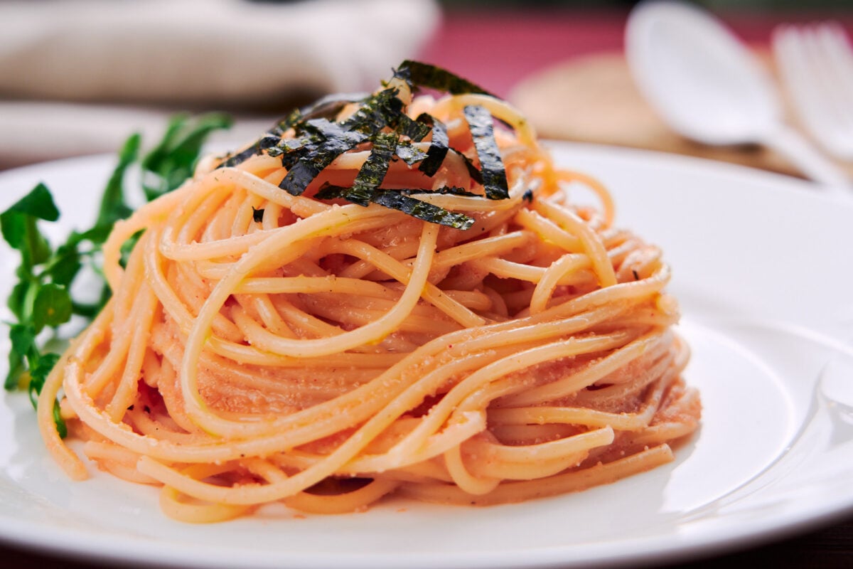 Japanese-style pasta is a thing, and this mentaiko pasta (spicy cod roe) is an easy delicious fix that comes together in about 10 minutes.