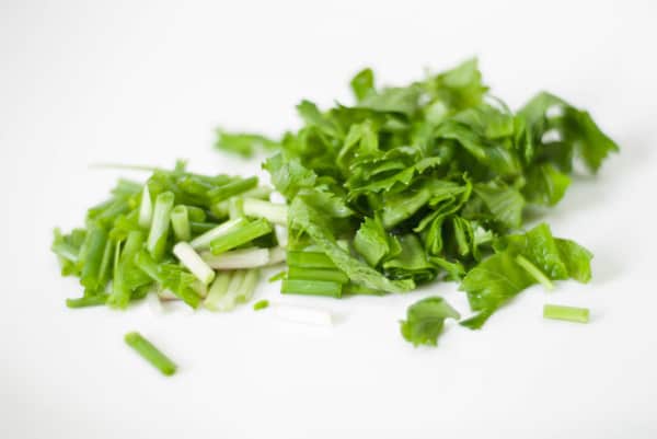 chopped spring onions and Chinese celery