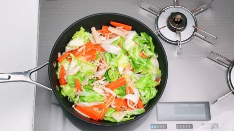 Sauteed cabbage, carrots, onions and enoki mushrooms.