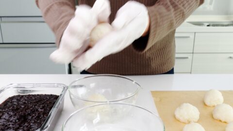 Making mochi rice balls.