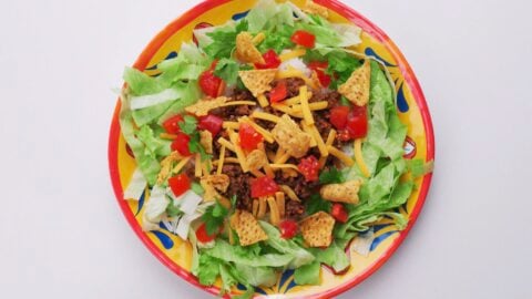 Overhead view of a plate of Okinawa-style taco rice.