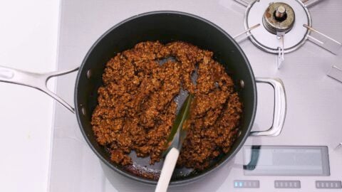 Browning ground beef for Japanese curry.