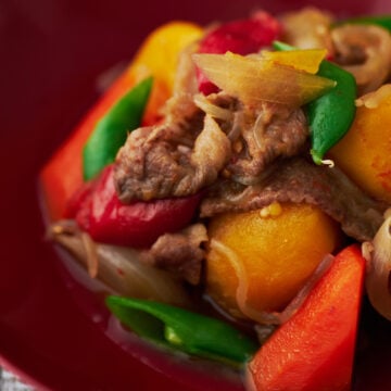 Nikujaga (literally "meat and potatoes") is an easy Japanese stew that comes together in under 30 minutes form just a handful of ingredients that get thrown in a pot together and simmered until flavorful and delicious.