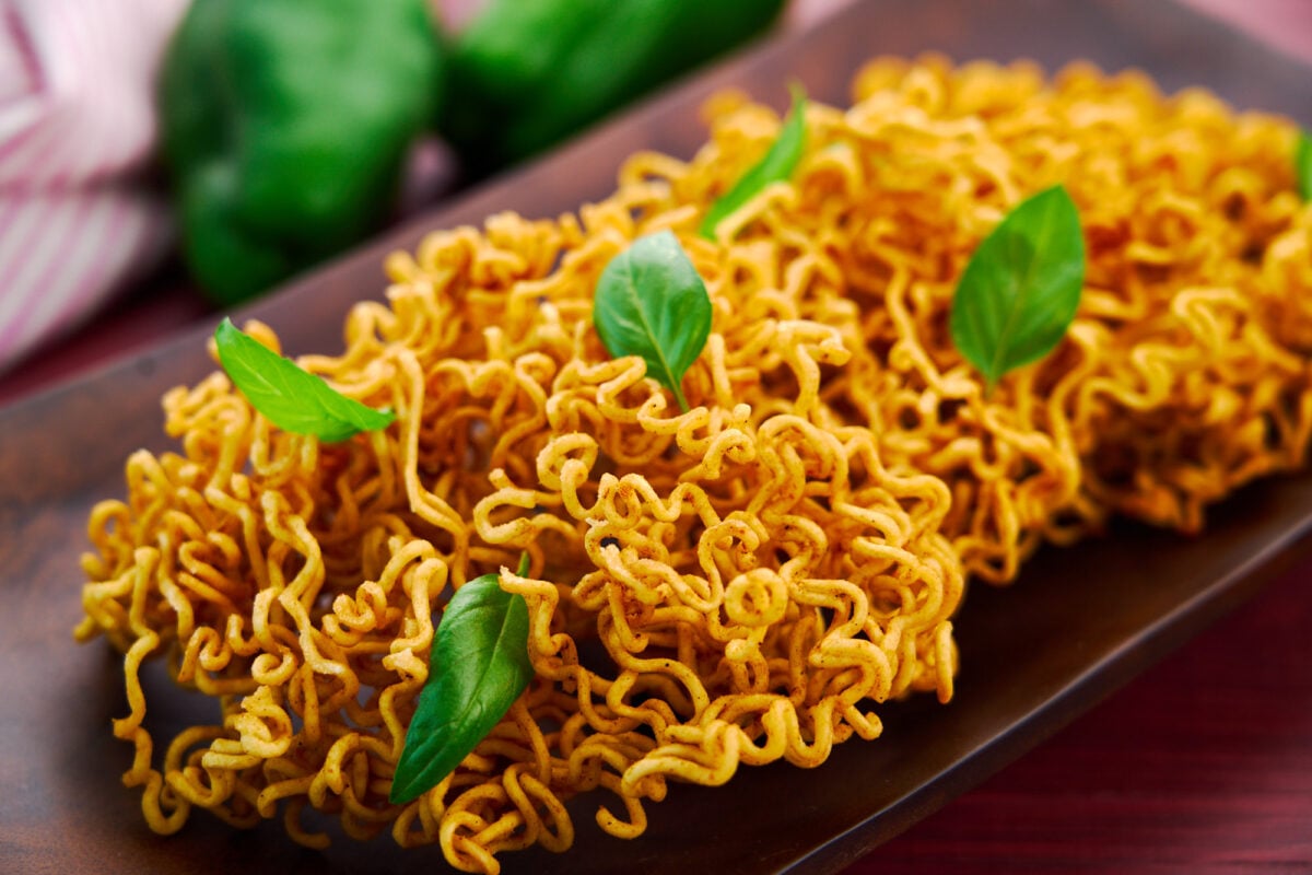 Crispy ramen chips make for a delicious savory snack food.