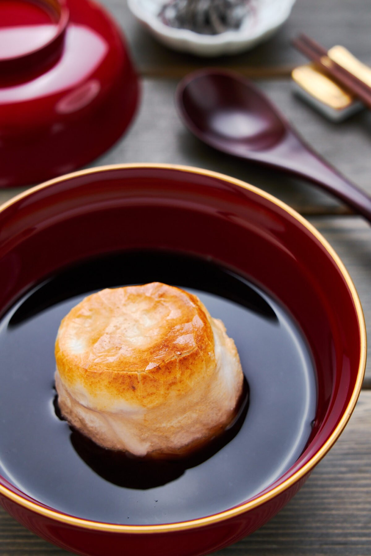 This Oshiruko is a soothing dessert soup made with sweet adzuki beans and toasted mochi.