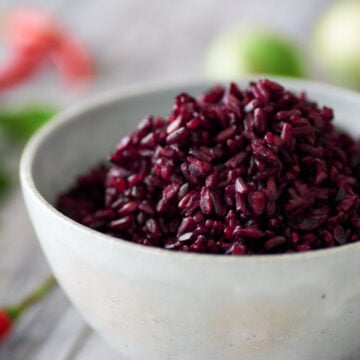 Riceberry is a nutrient-dense cultivar of Thai rice with a stunning purple-black color.