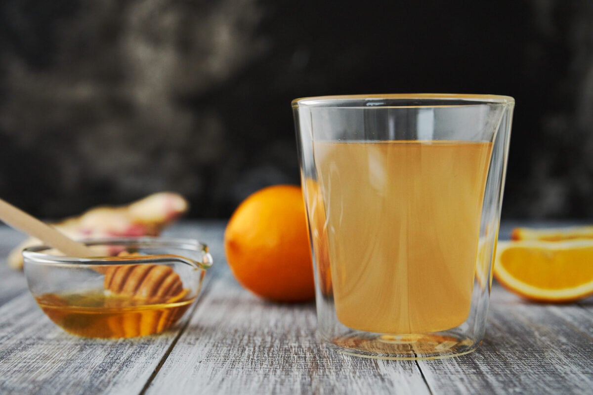 Fresh ginger and boiling water is all you need to make a warming ginger tea, but adding Meyer lemon and honey take it to the next level.